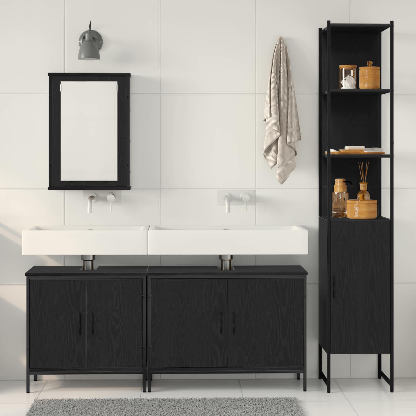 Set namještaja za kupaonicu Zidne 4 pcs Crna Konstruirano drvo