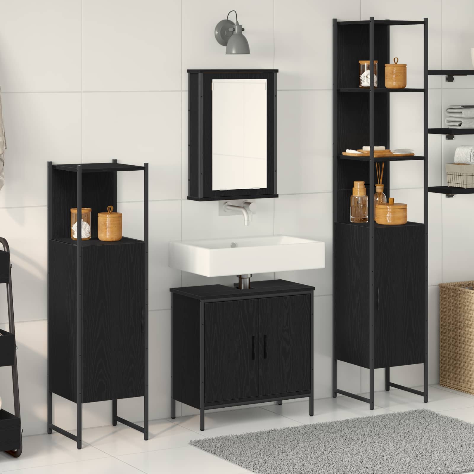 Set namještaja za kupaonicu Zidne 4 pcs Crna Konstruirano drvo