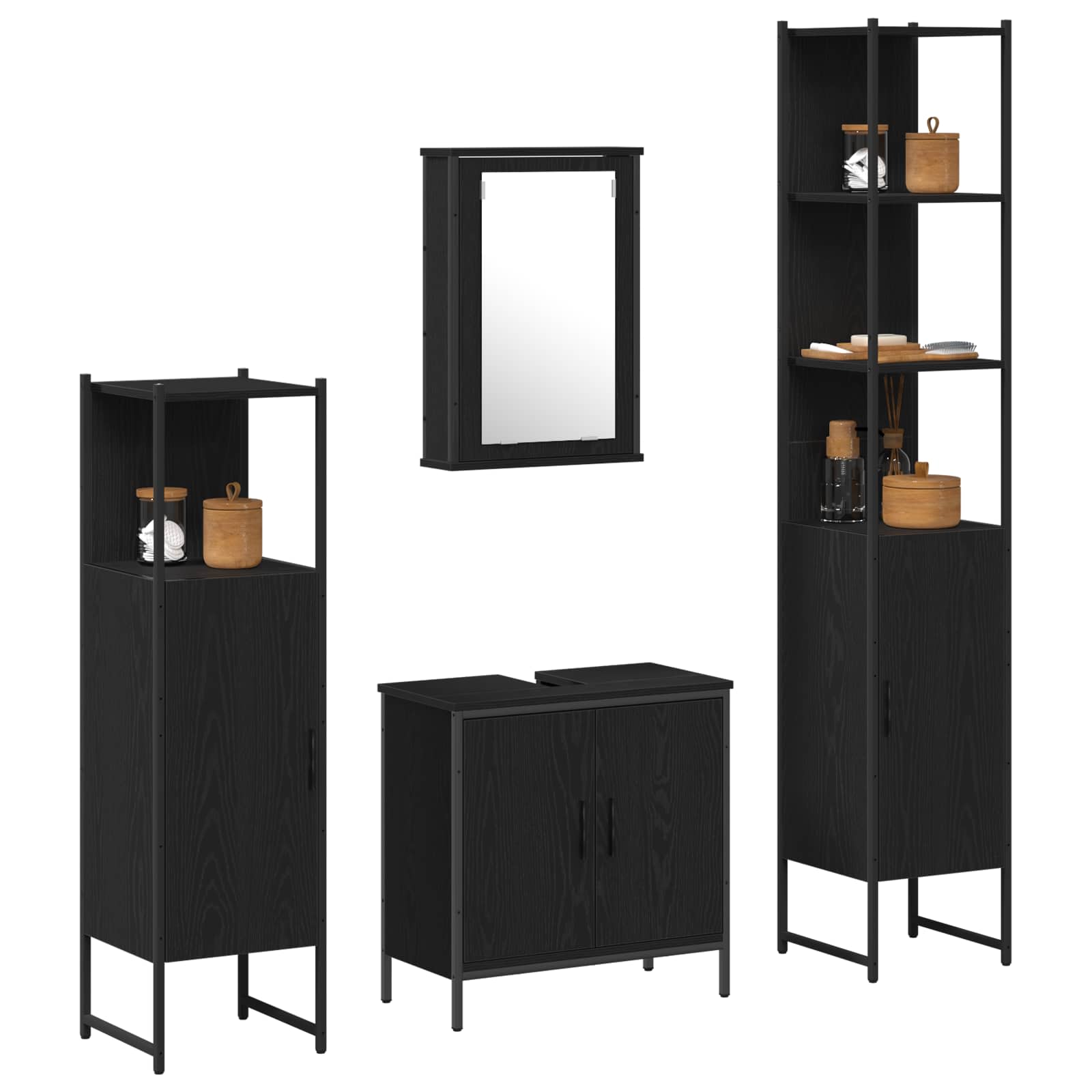 Set namještaja za kupaonicu Zidne 4 pcs Crna Konstruirano drvo