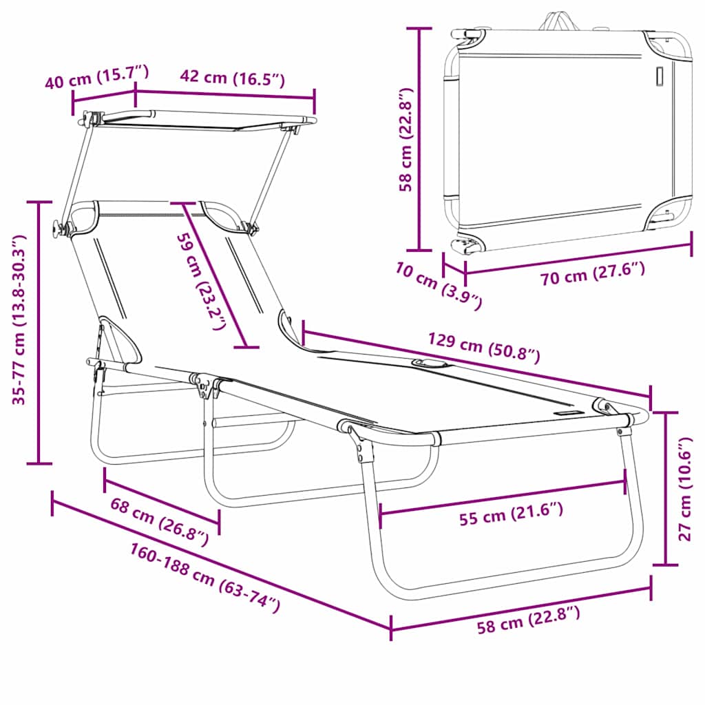 Ležaljka 2 pcs Svijetloplava 58 x 188 x 77cm Poliester