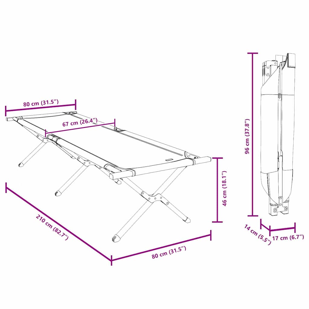 Sklopivi kamperski krevet 2 pcs Siva 210 x 80 x 46 cm