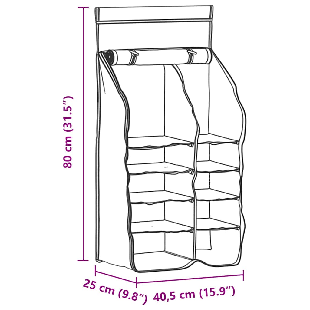 Viseći organizator šatora s 10 džepova Crna 40,5 x 25 x 80 cm