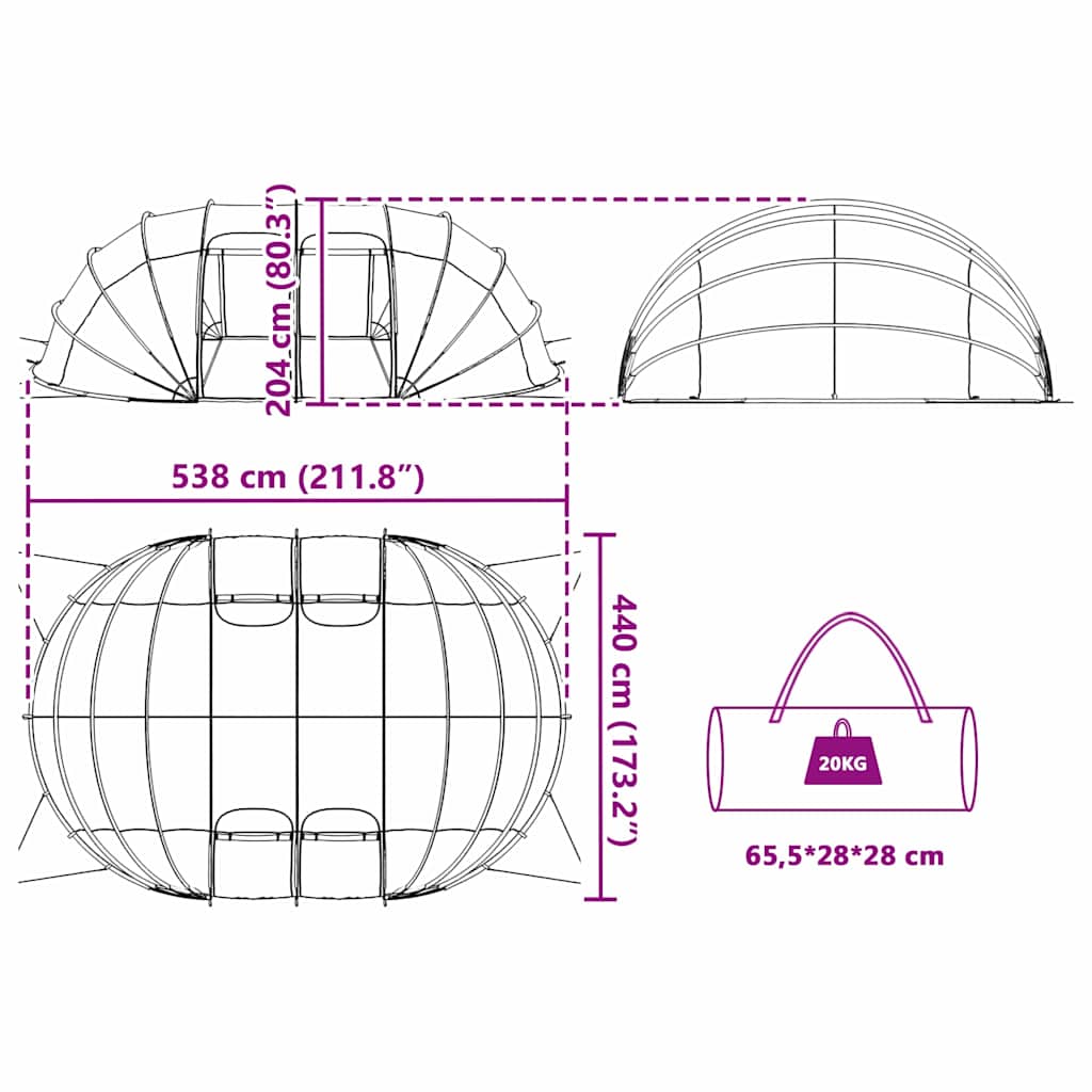 Šator za bazen *Transparent*an 538 x 440 x 204 cm PVC