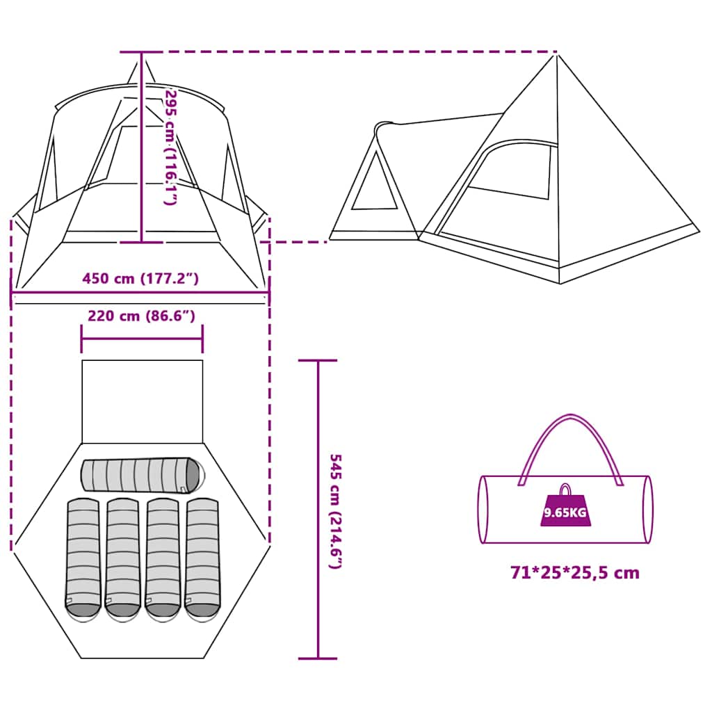 Šator Teepee za 5 osoba s krovom Plava 545 x 450 x 295 cm