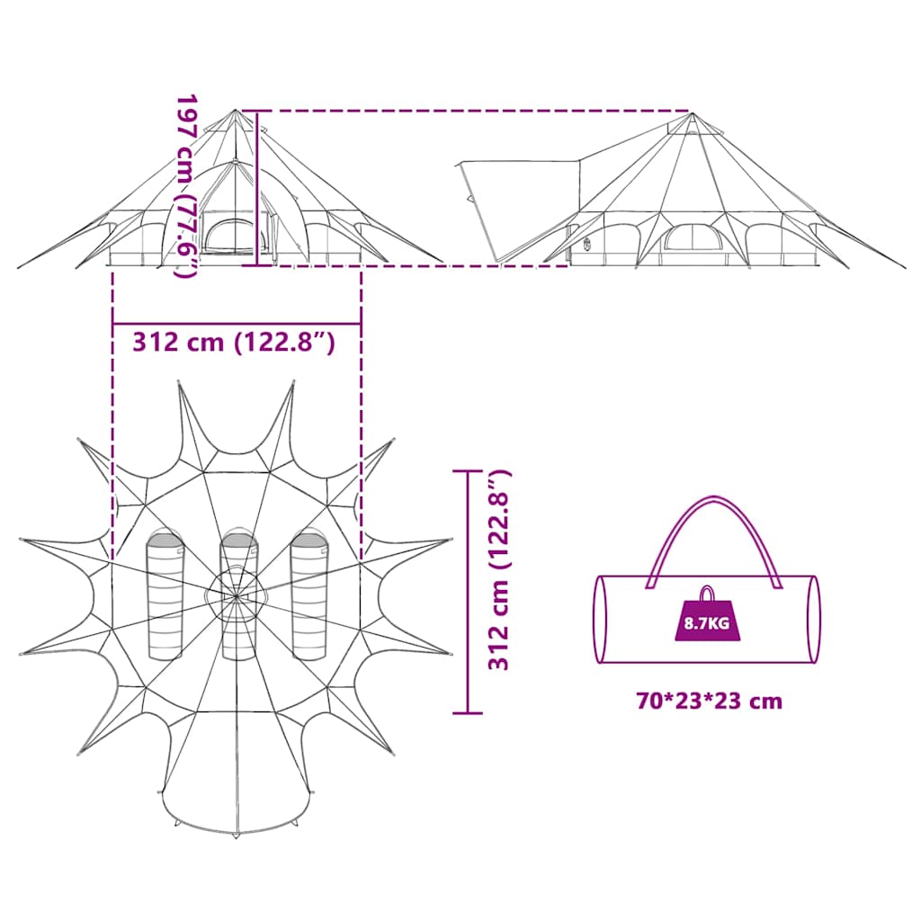 Teepee šator za 3 osobe Siva i narančasta 600 x 600 x 347 cm