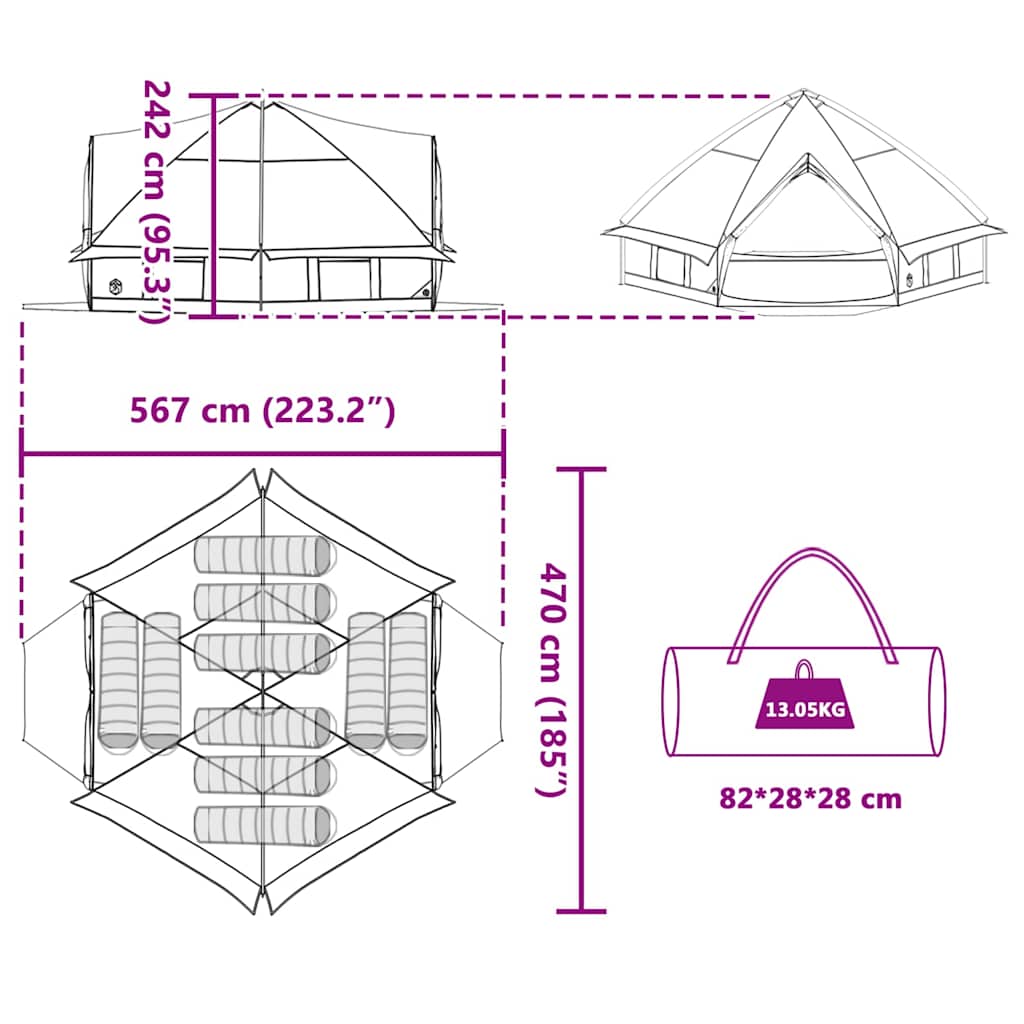 Teepee šator za 10 osoba Zelena i bijela 567 x 470 x 242 cm