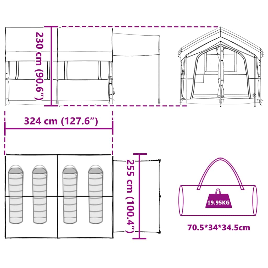 Obiteljski šator za 4 osobe Zelena i bijela 324 x 255 x 230 cm