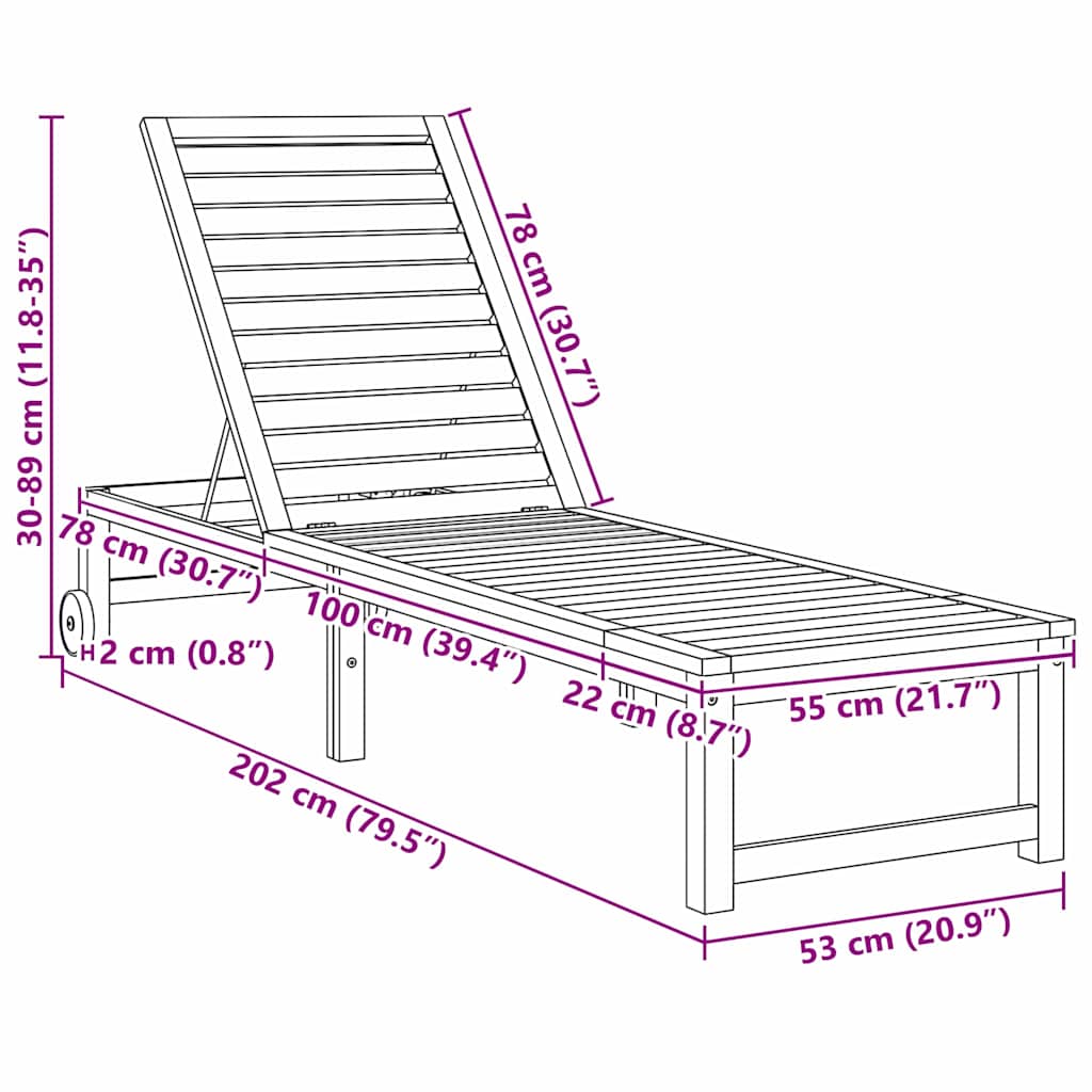 Ležaljka 2 pcs Smeđa 202 x 53 x 89 cm Čvrsto drvo akacije