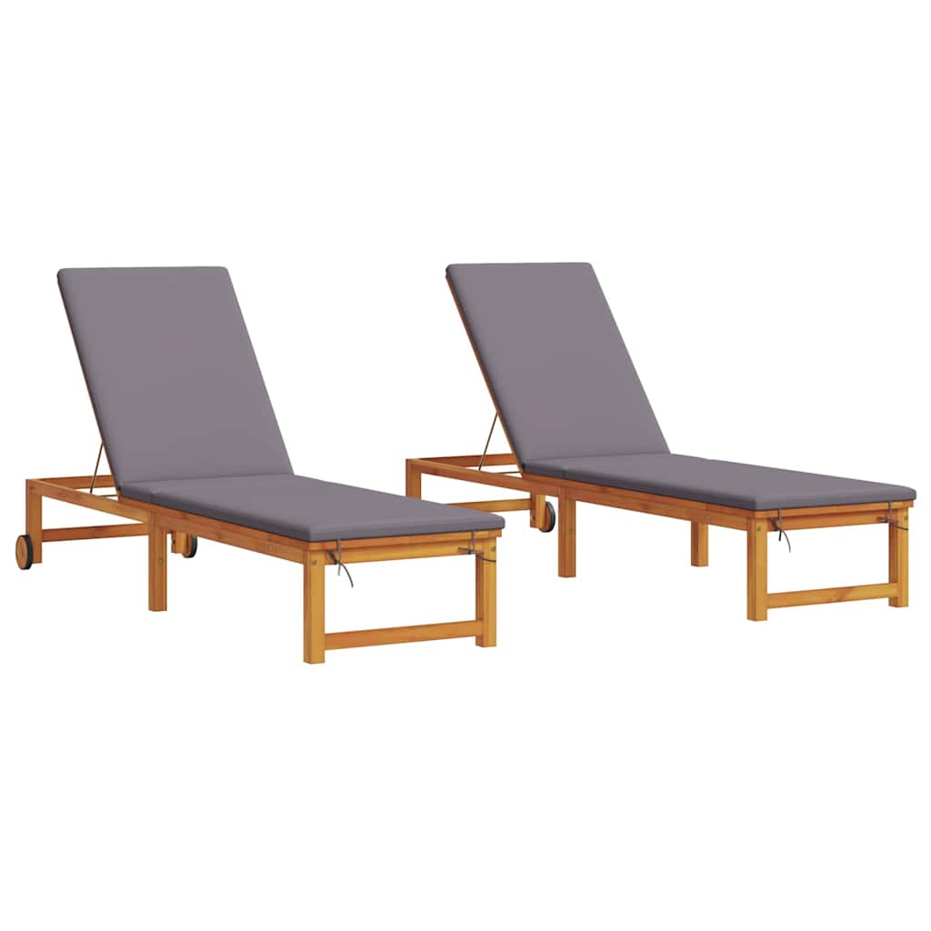 Ležaljka 2 pcs Smeđa 202 x 53 x 89 cm Čvrsto drvo akacije
