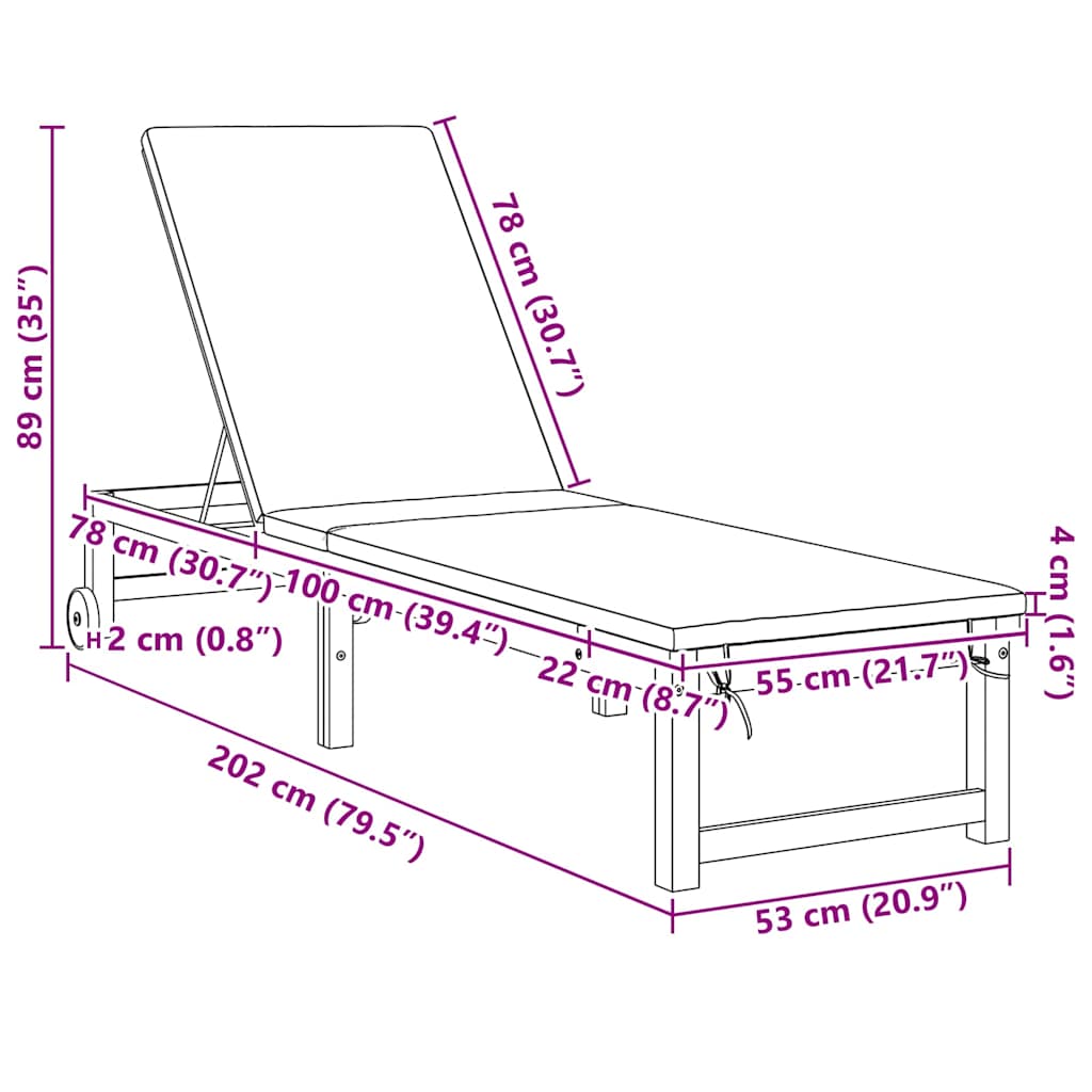Ležaljka 2 pcs Smeđa 202 x 53 x 89 cm Čvrsto drvo akacije
