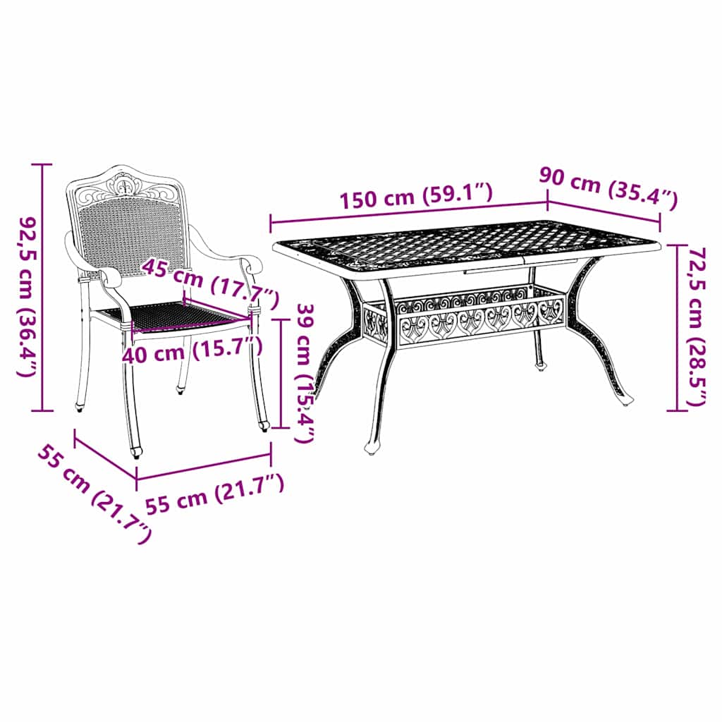 Vrtni set za objed 5 pcs Crna Aluminij