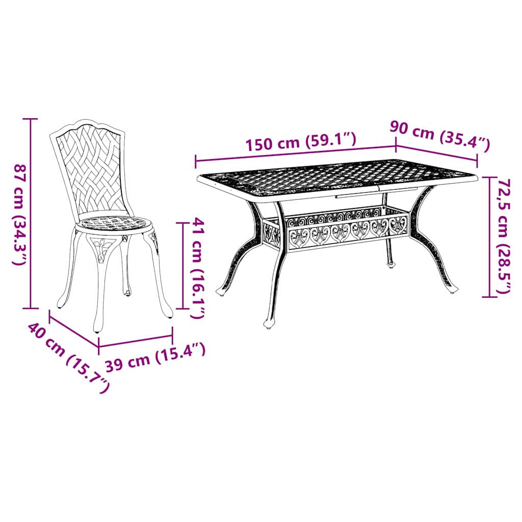 Vrtni set za objed 7 pcs Bijelo Aluminij
