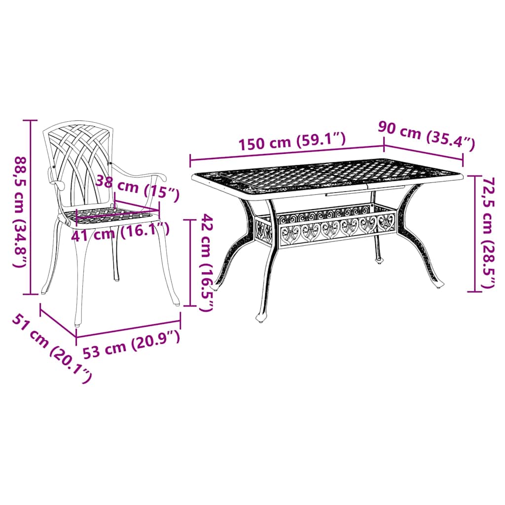 Vrtni set za objed 7 pcs Crna Aluminij