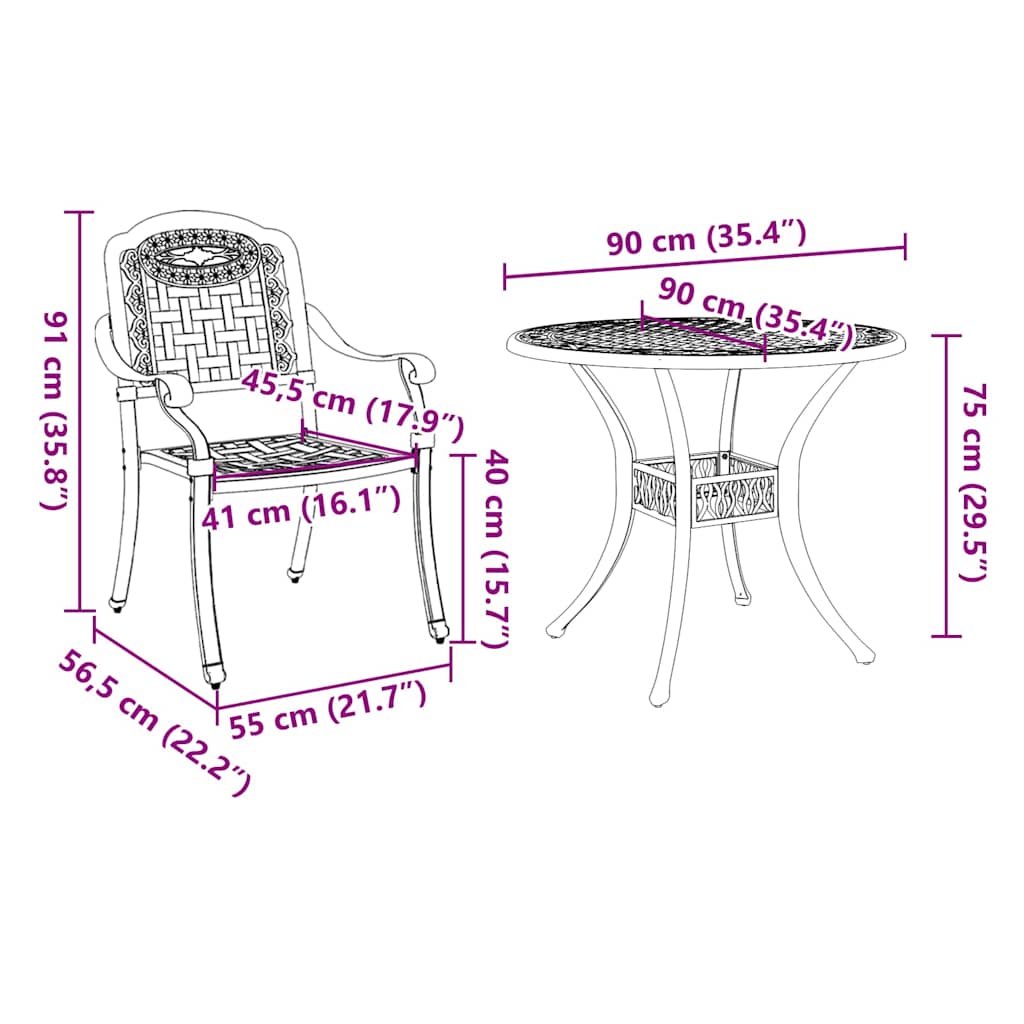 Vrtni set za objed 7 pcs Crna Aluminij