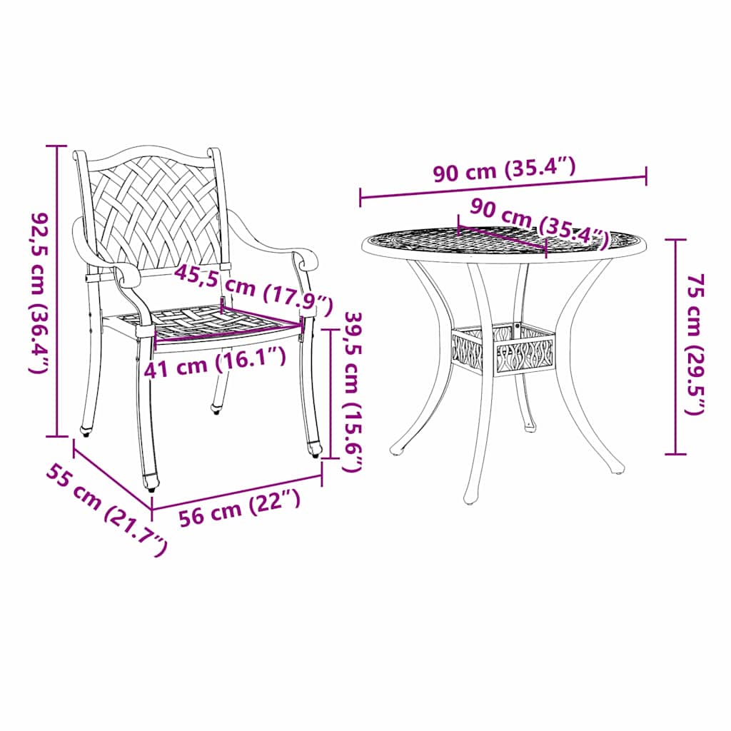 Vrtni set za objed 5 pcs Crna Aluminij
