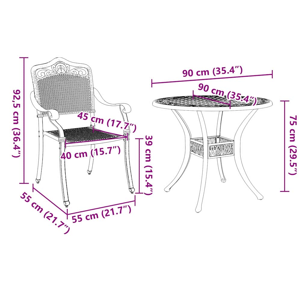 Vrtni set za objed 5 pcs Crna Aluminij