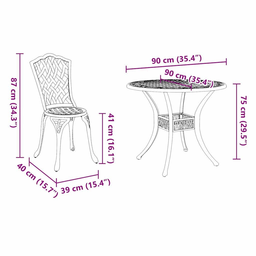 Vrtni set za objed 7 pcs Bijelo Aluminij