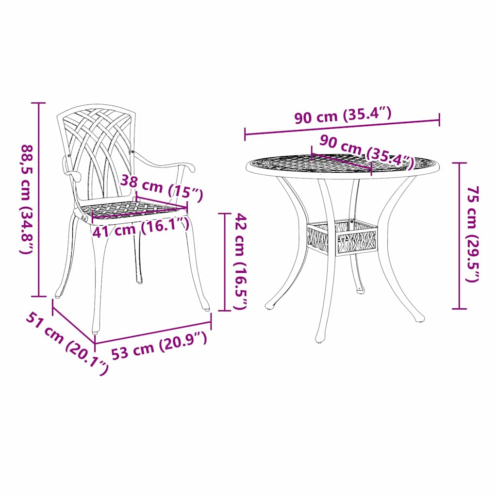Vrtni set za objed 5 pcs Bijelo Aluminij
