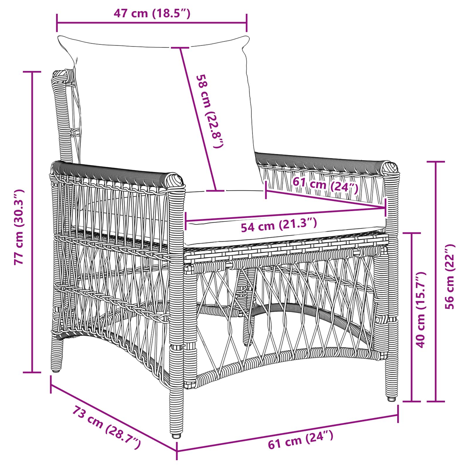 Vrtna stolica s jastukom Siva 73 x 61 x 77 cm poliratan