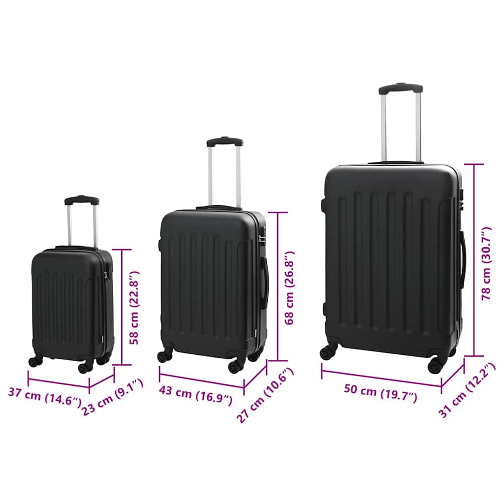 Kofer s zaključavanjem 3 pcs Crna 50 x 31 x 78 cm ABS plastika