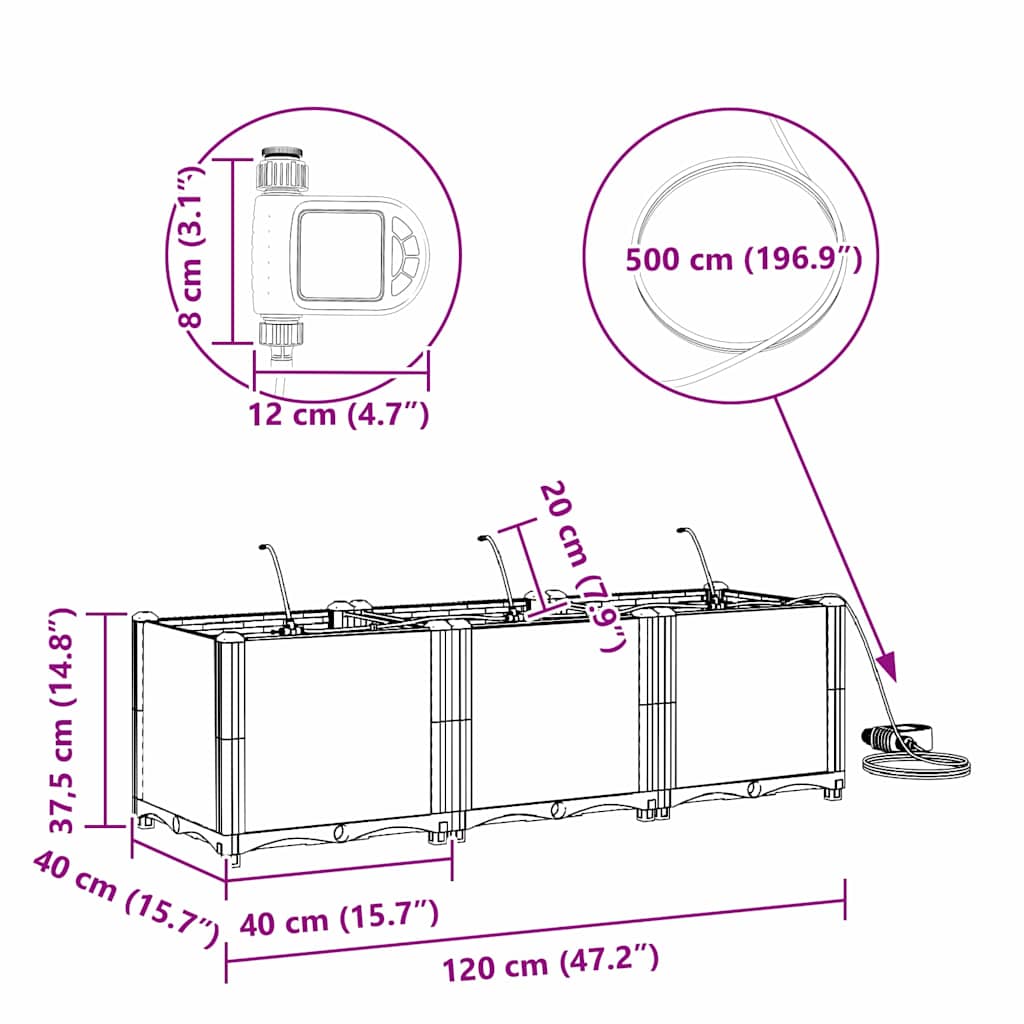 Vrtna saksija 3 pcs Smeđa 120 x 40 x 37,5 cm Plastika