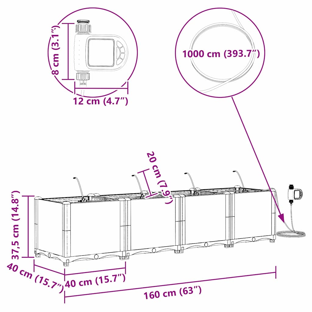 Vrtna saksija 4 pcs Crna 160 x 40 x 37,5 cm Plastika