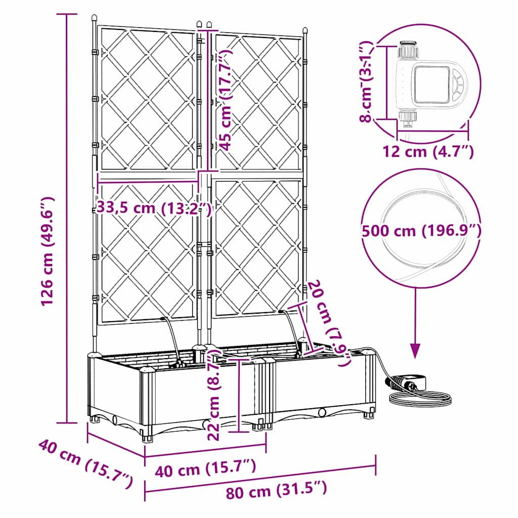 Vrtna saksija 2 pcs Crna 80 x 40 x 126 cm Plastika