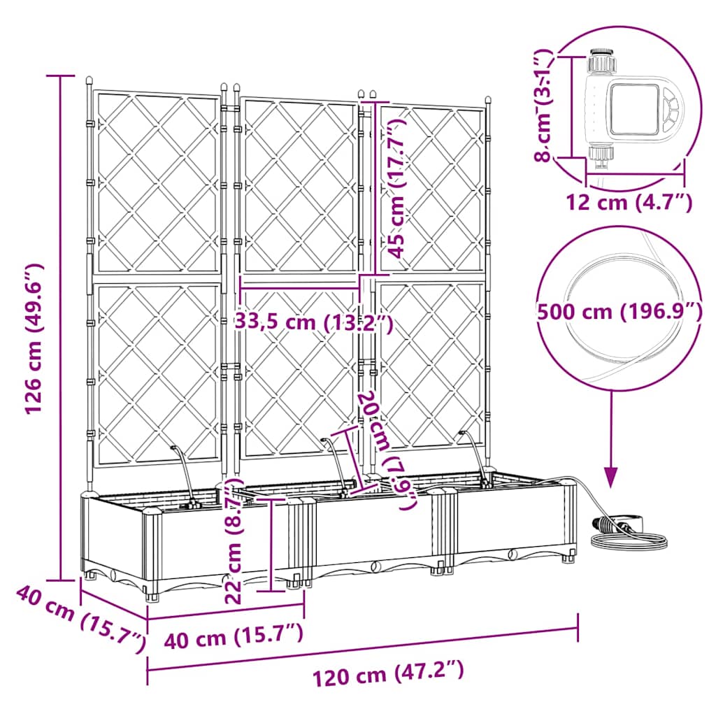 Vrtna saksija 3 pcs Crna 120 x 40 x 126 cm Plastika