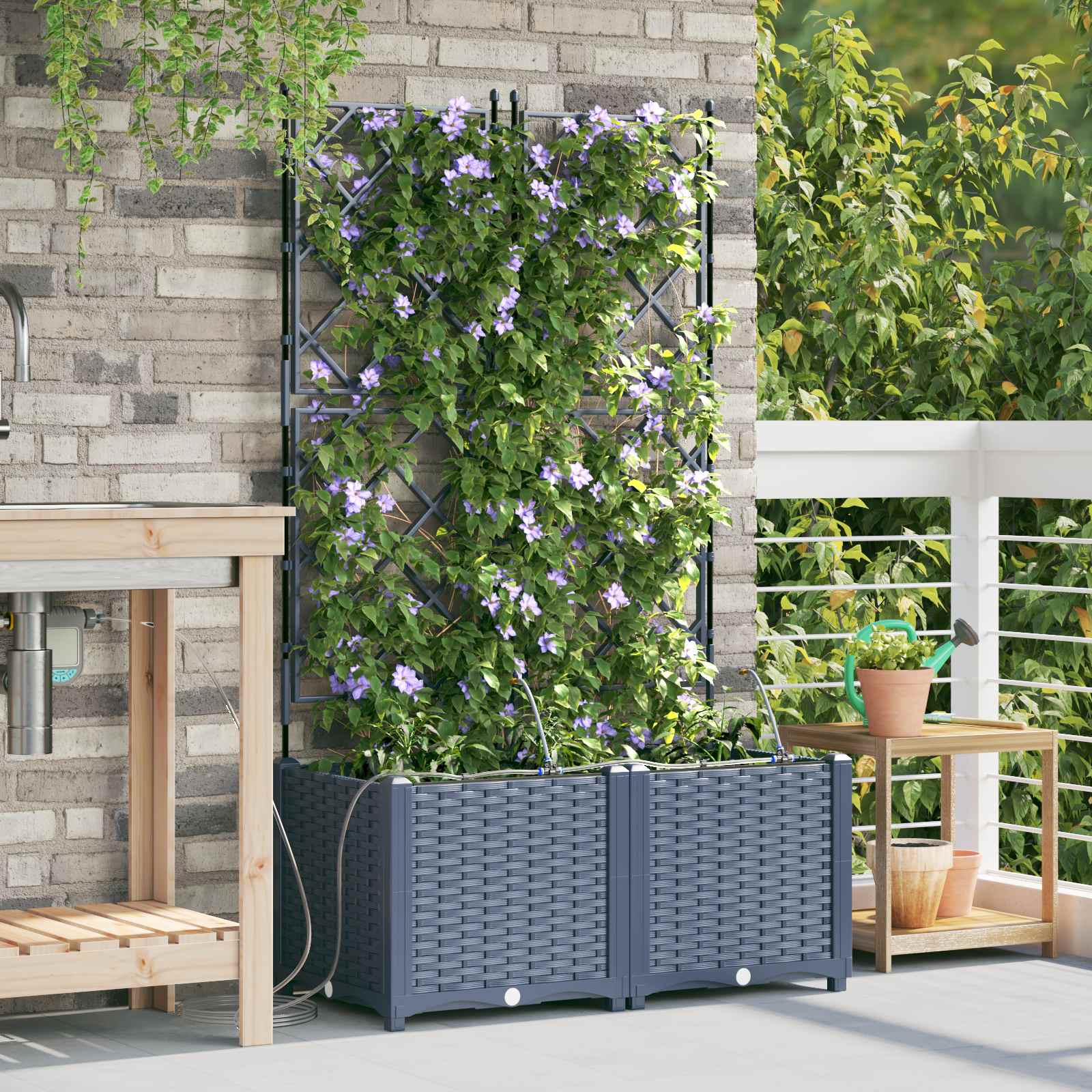 Vrtna saksija 2 pcs Sivi 80 x 40 x 142 cm Plastika