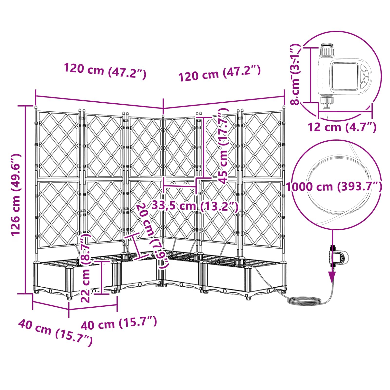 Vrtna saksija 5 pcs Sivi 120 x 120 x 126 cm Plastika