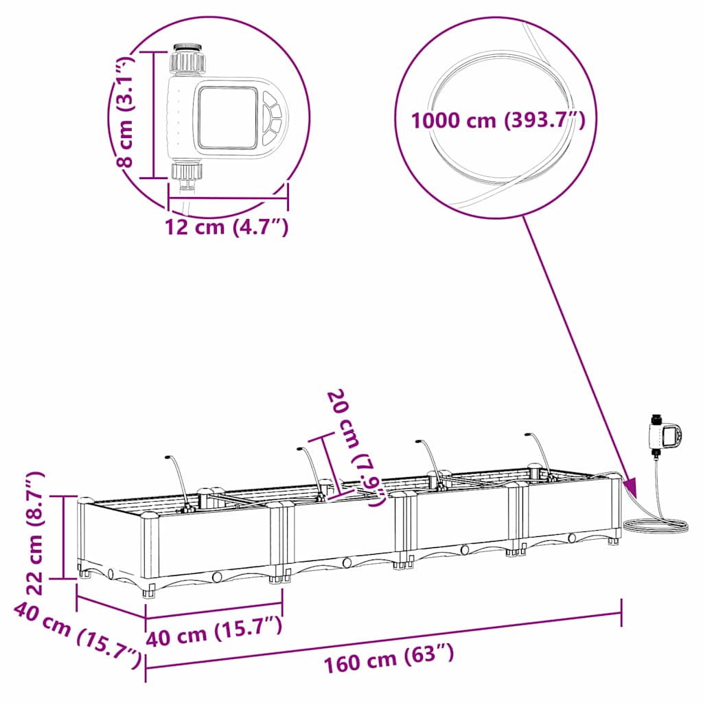 Vrtna saksija 4 pcs Bijeli 160 x 40 x 22 cm Plastika