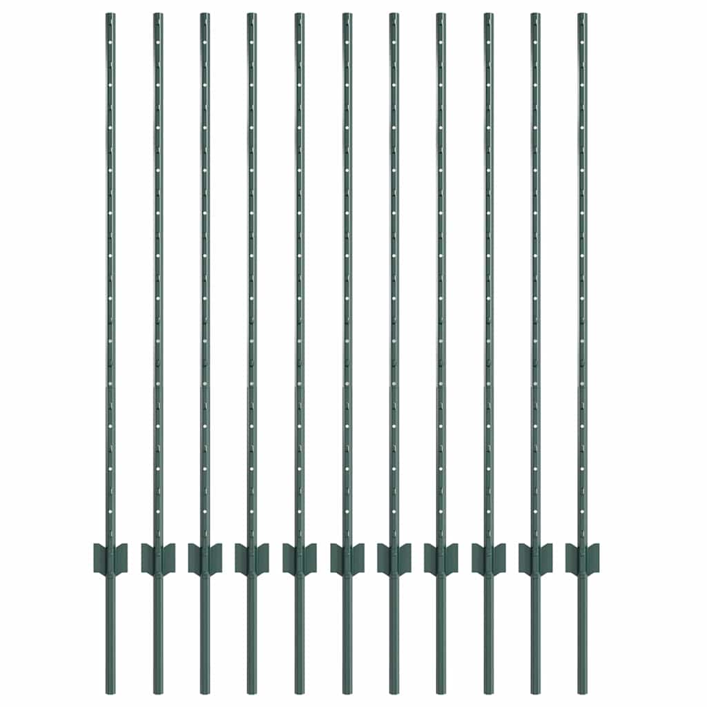 Ugrađeni stup za ogradu 11 pcs Zelena 160 cm