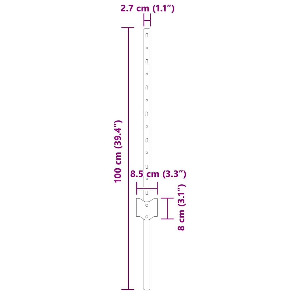 Stup za ogradu 11 pcs Srebrno 60 cm Čelik