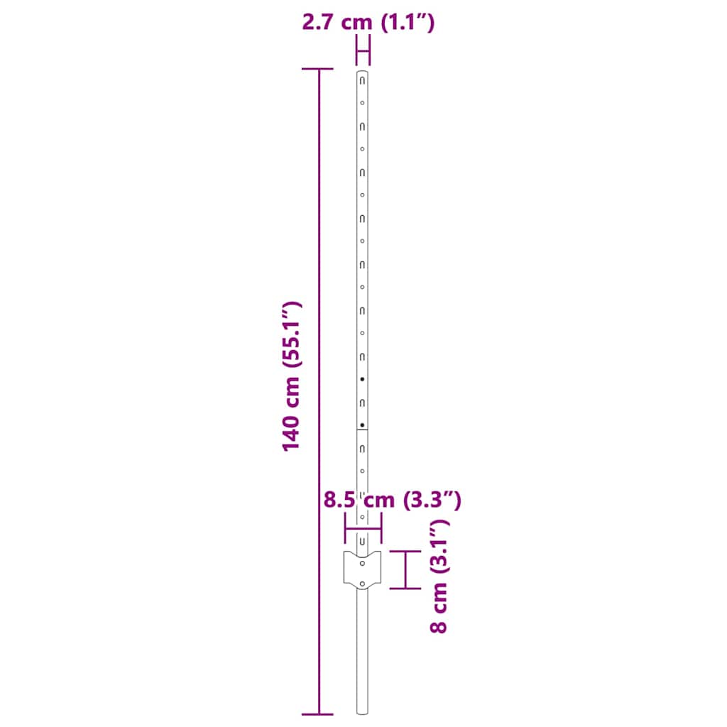 Stup za ogradu 11 pcs Srebrno 100 cm Čelik