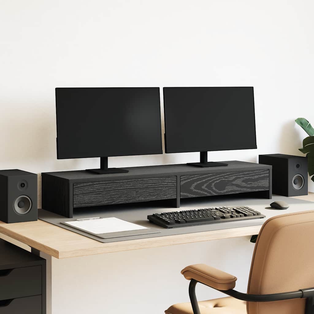 Stalak za monitor s ladicama Crni hrast 100x27x15 cm Konstruirano drvo