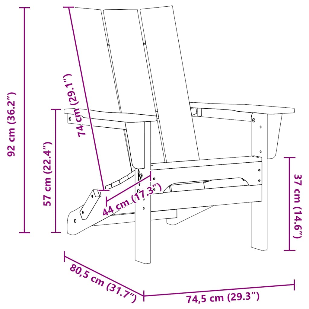Sklopiva Adirondack stolica Crna 80,5 x 74,5 x 92 cm HDPE