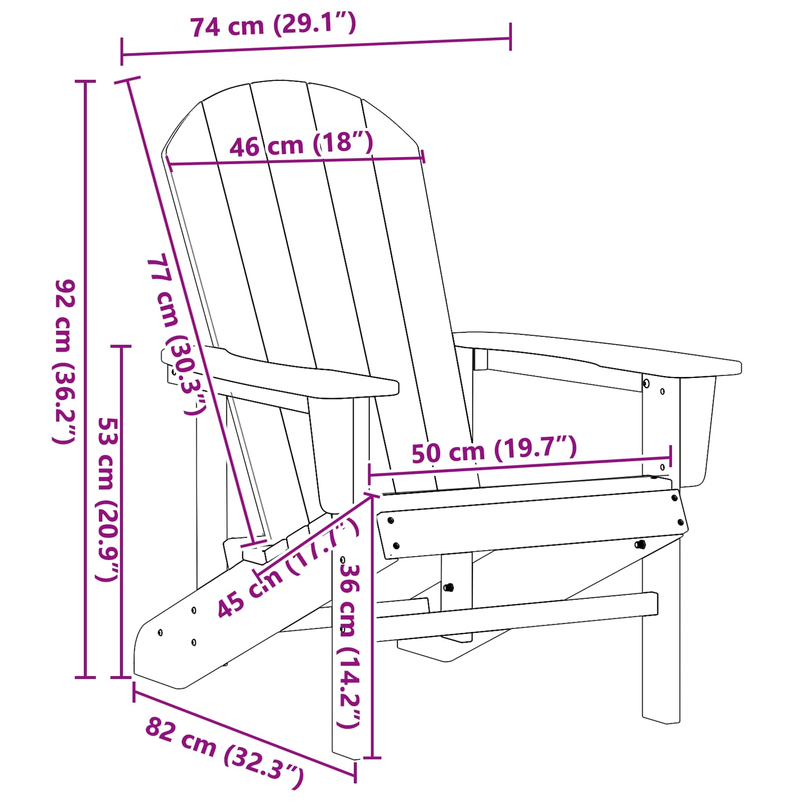 Adirondack stolica Crna 82 x 74 x 92 cm HDPE