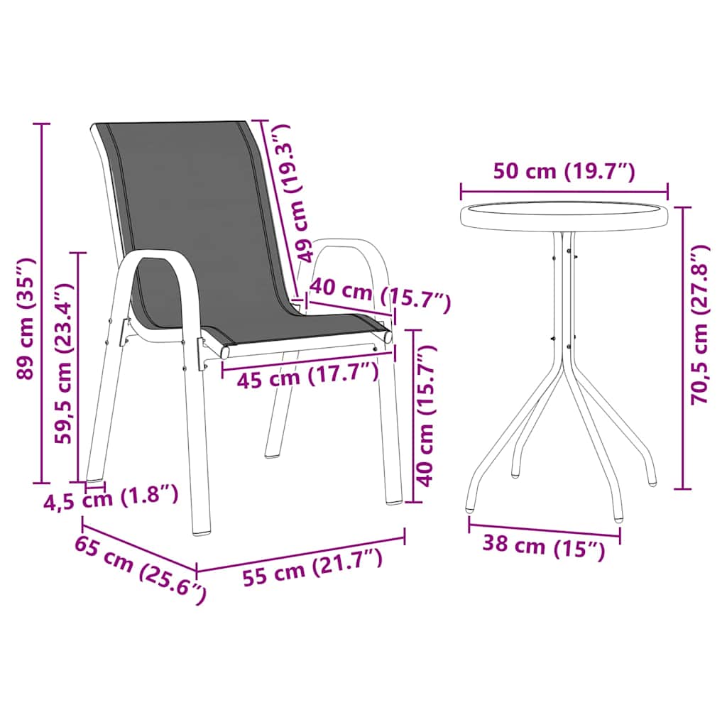 Bistro set za vrt 3 pcs Siva Čelik