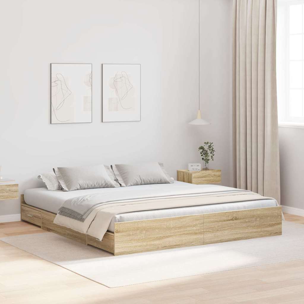 Krevet s ladicama Sonoma hrast 200 x 200 cm Konstruirano drvo