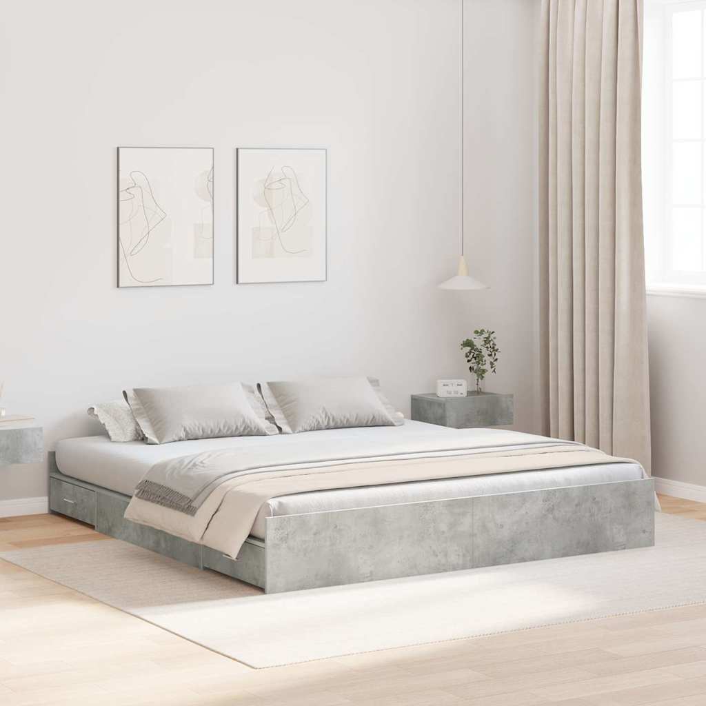Krevet s ladicama Betonski sivi 200 x 200 cm Konstruirano drvo