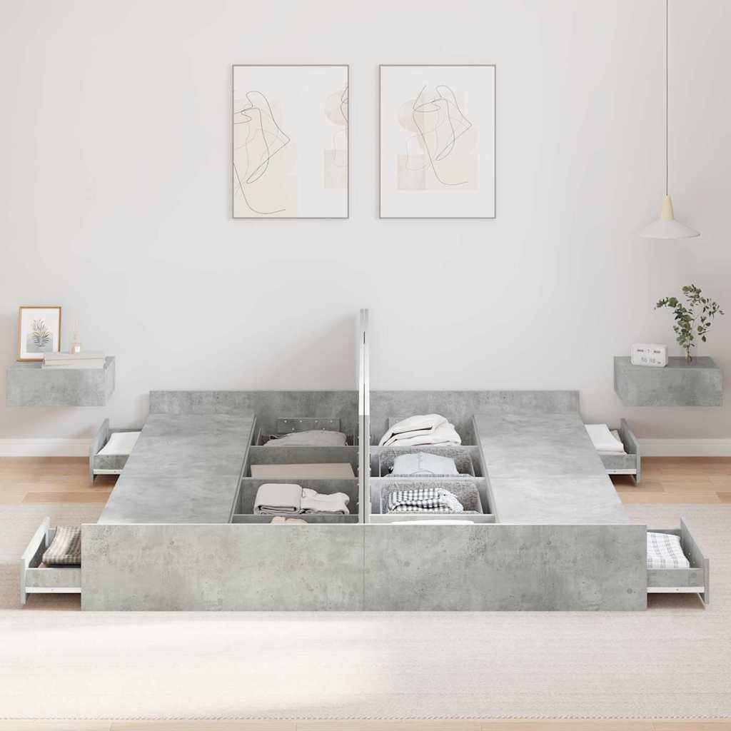Krevet s ladicama Betonski sivi 200 x 200 cm Konstruirano drvo