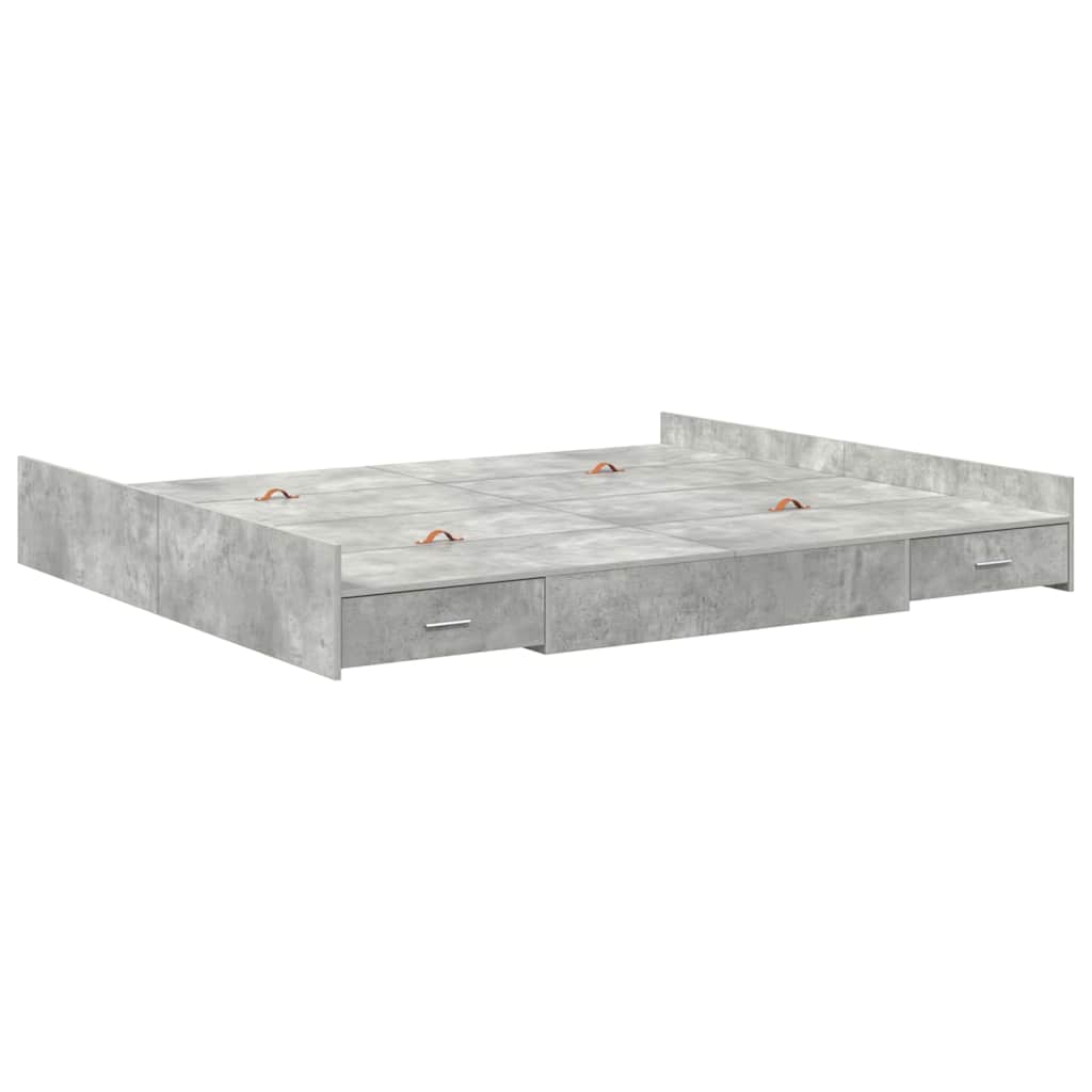 Krevet s ladicama Betonski sivi 200 x 200 cm Konstruirano drvo
