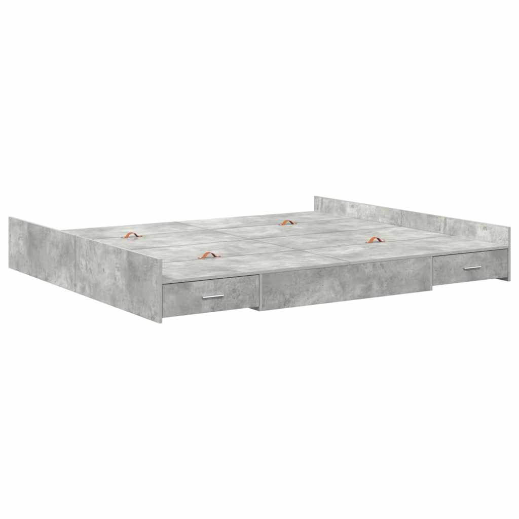 Krevet s ladicama Betonski sivi 200 x 200 cm Konstruirano drvo