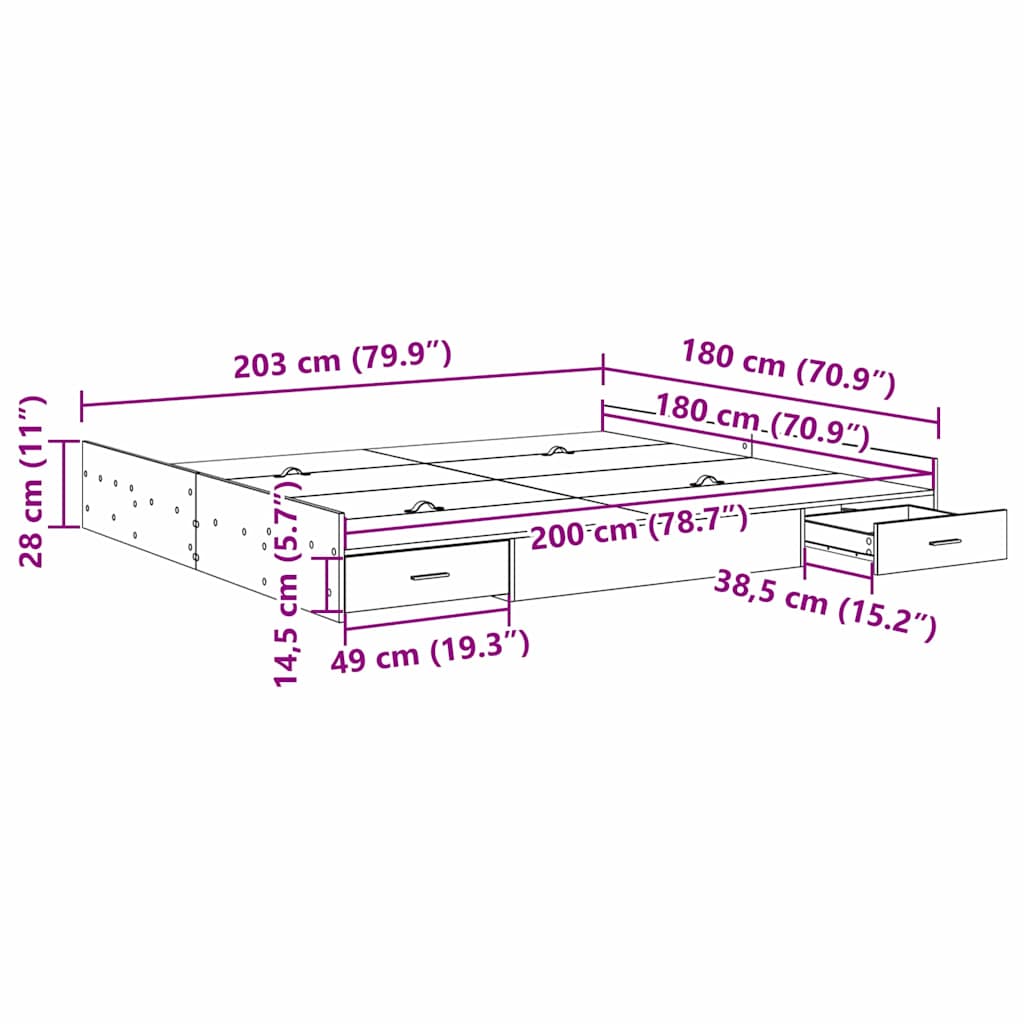 Krevet s ladicama Bijelo 180 x 200 cm Konstruirano drvo