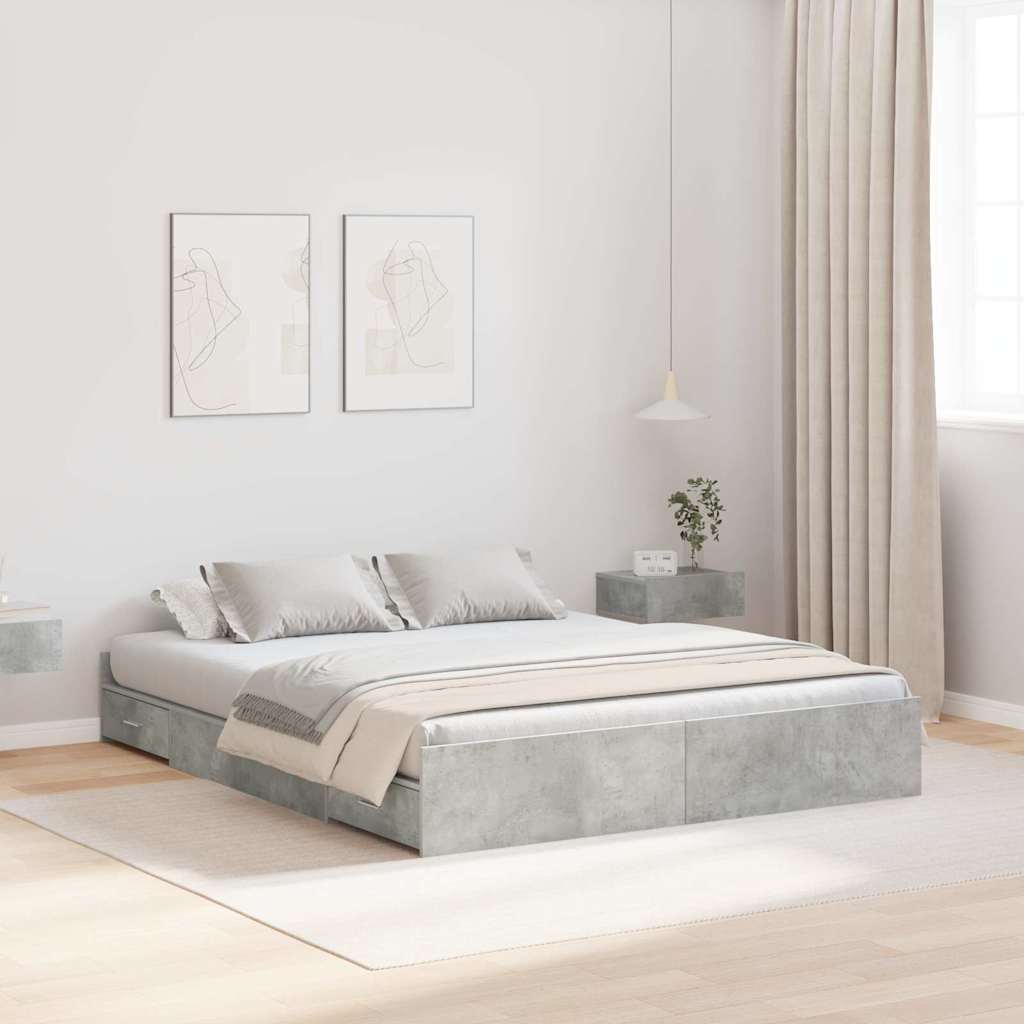 Krevet s ladicama Betonski sivi 160 x 200 cm Konstruirano drvo