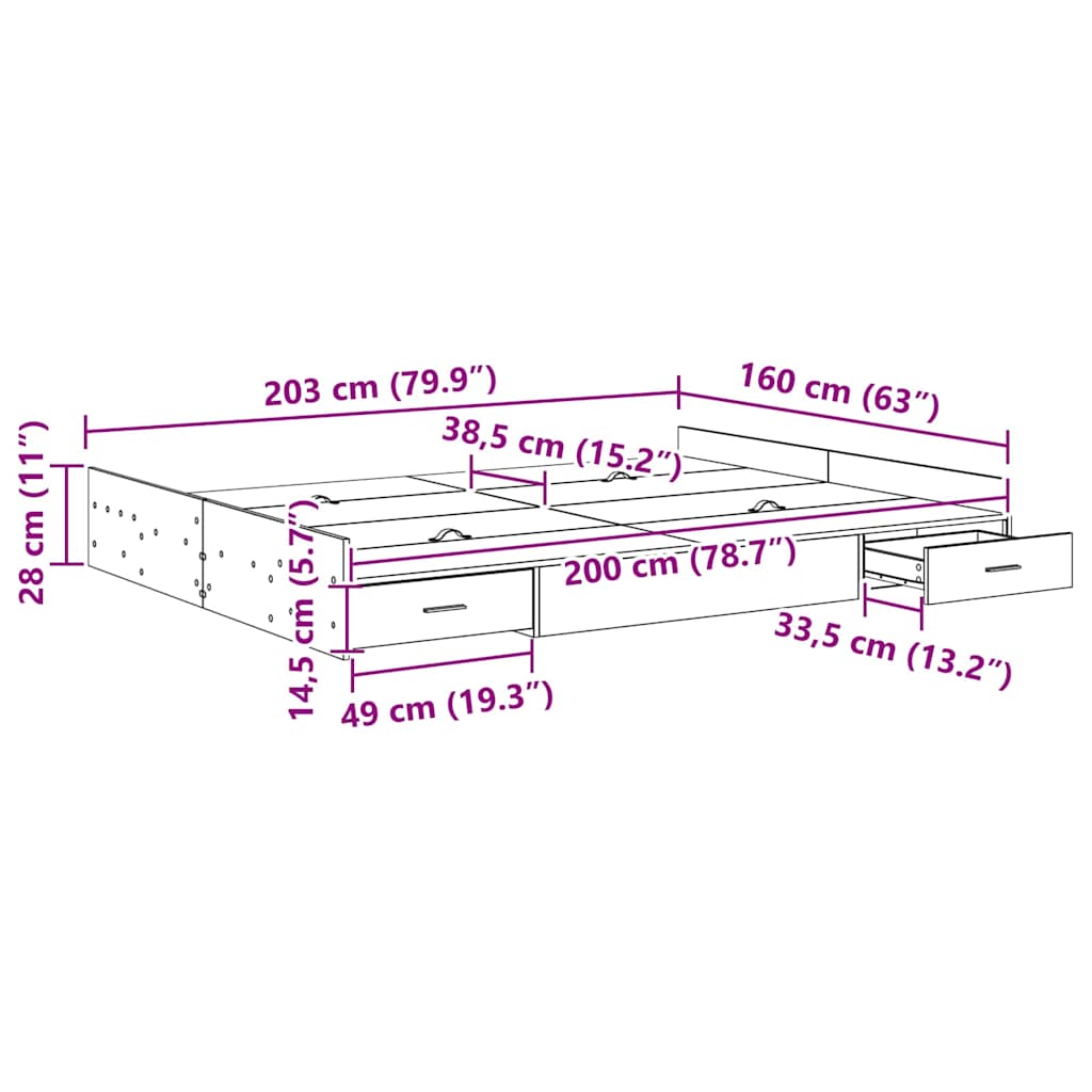 Krevet s ladicama Siva Sonoma 160 x 200 cm Konstruirano drvo