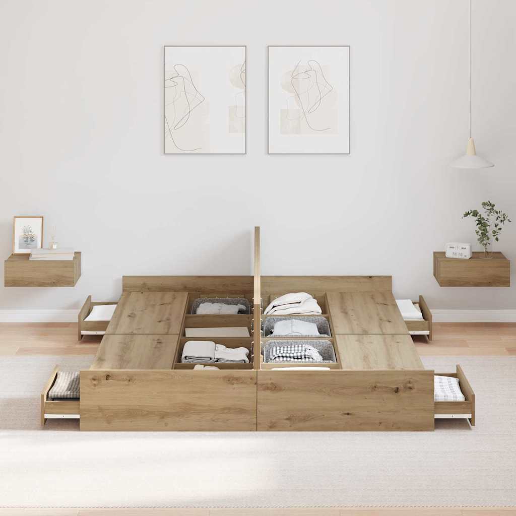 Krevet s ladicama s uzglavljem Umjetnički hrast 160 x 200 cm