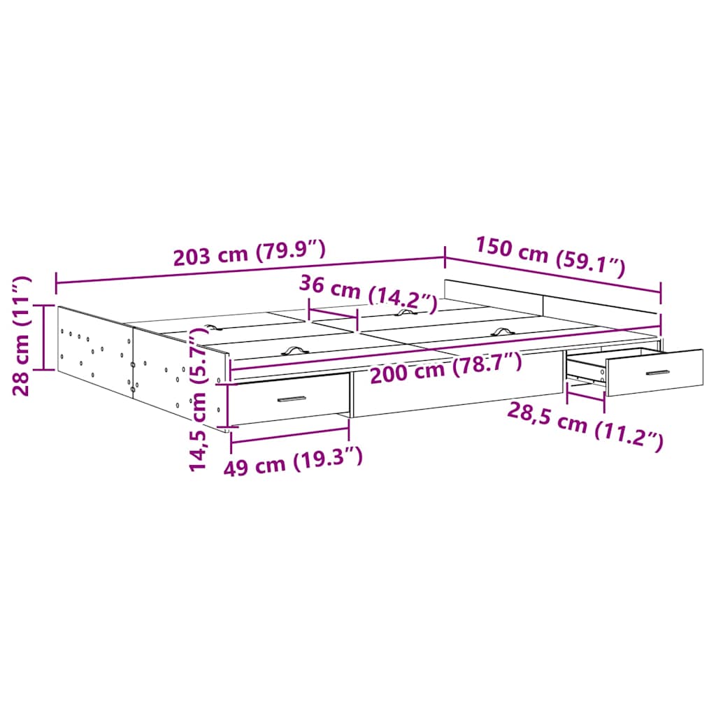 Krevet s ladicama Sonoma hrast 150 x 200 cm Konstruirano drvo