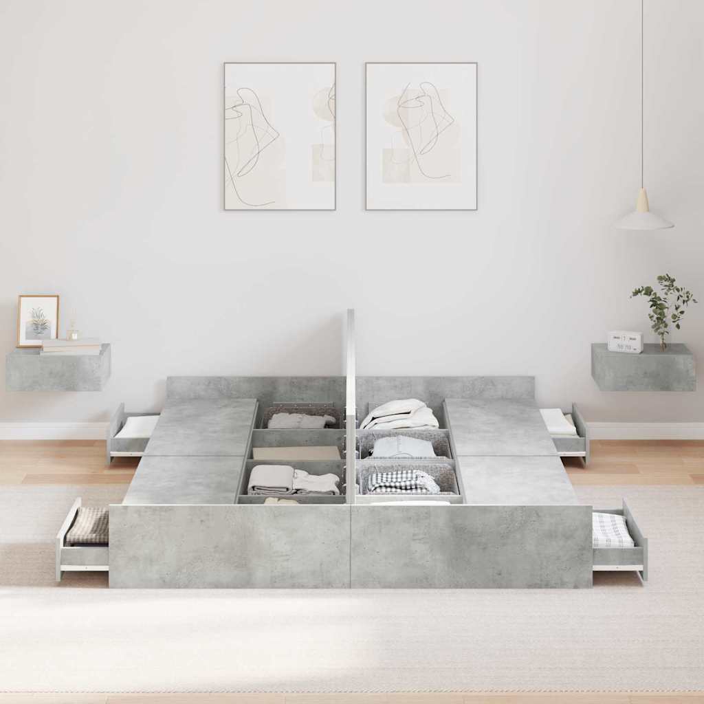 Krevet s ladicama Betonski sivi 150 x 200 cm Konstruirano drvo