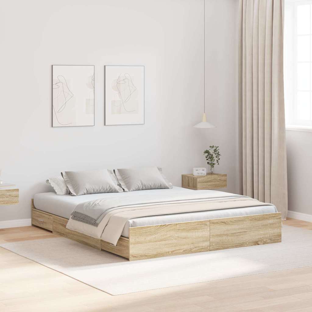 Krevet s ladicama Sonoma hrast 140 x 200 cm Konstruirano drvo